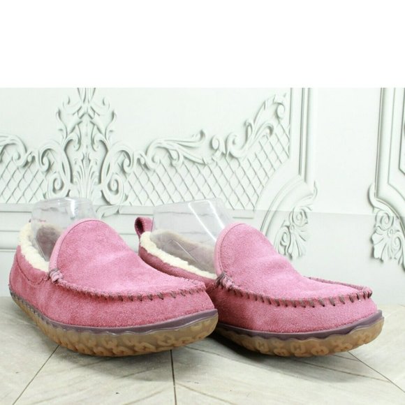 LL Bean Pink Suede Lined Mountain Moccasins Slipper Size 7 Medium - Picture 3 of 8